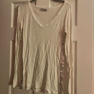 Micheal Stars White Long Sleeve Top with Silver Accents